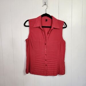 Kara Sleeveless Button Down Blouse Top Pink Silk Summer Travel Minimalist Classy